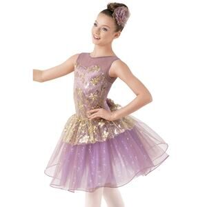 Dance Costume Medium Child Purple Weissman 9495 Ballet YAGP Gold Sequin Tutu